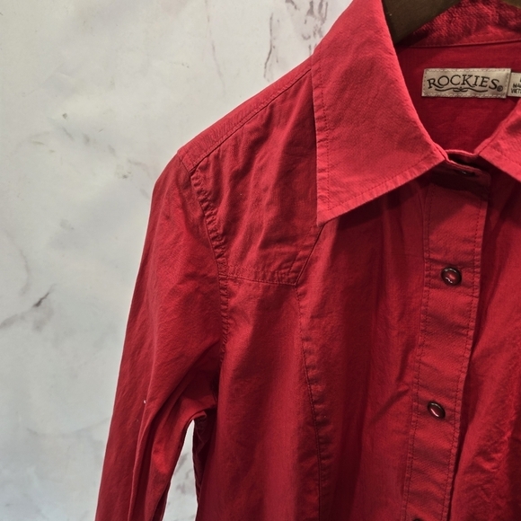 Vintage Western Shirt Women Medium Red Pearl Snap Button Rocky Mountain Rockies - Picture 2 of 11